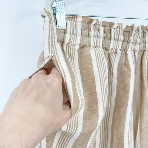 Madewell Smocked Huston Pull-On Crop Pants Stripe Large Wide Leg Linen Blend - Picture 5 of 8